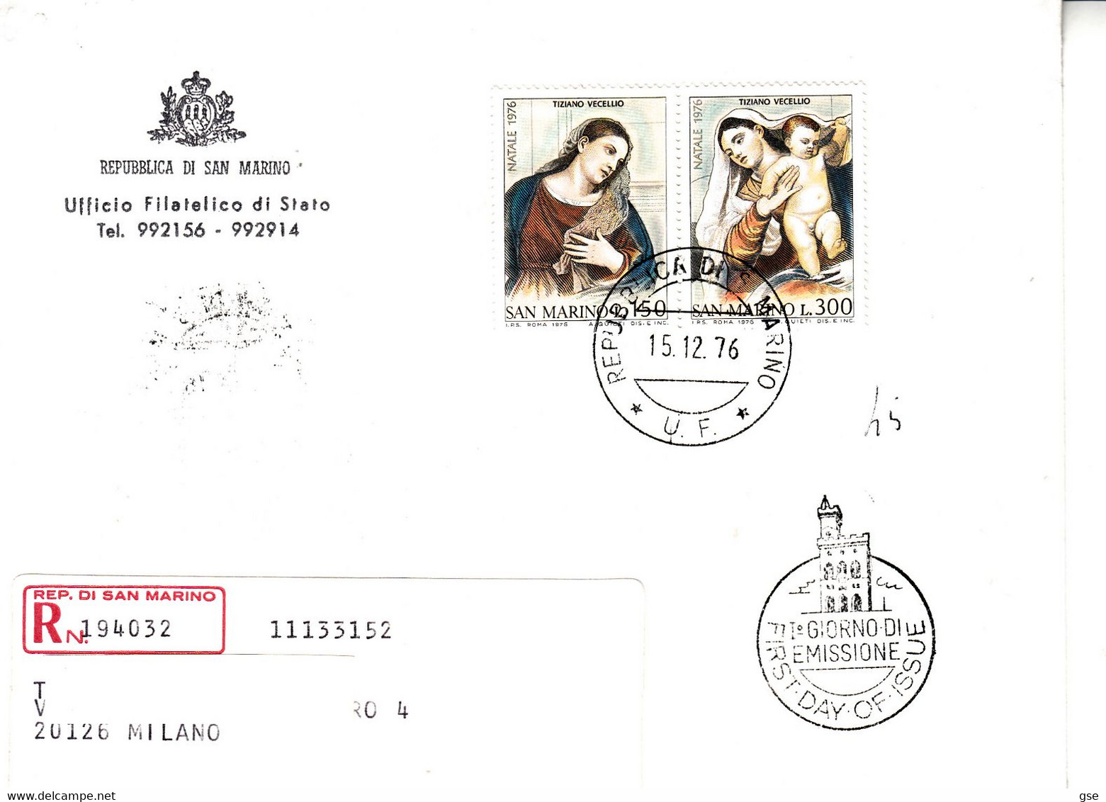 SAN MARINO  1976 -  Sassone  973/4  Raccomandata - Natale - Lettres & Documents