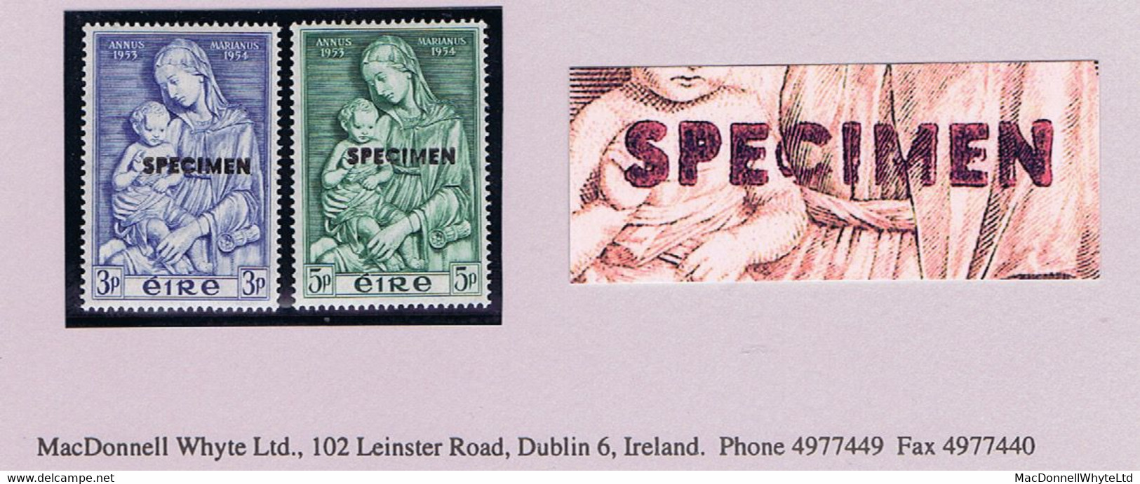 Ireland 1954 Marian Year 3d And 5d With "SPECIMEN" Overprint, From Printers' Archive, Fresh Mint Unmounted - Nuovi