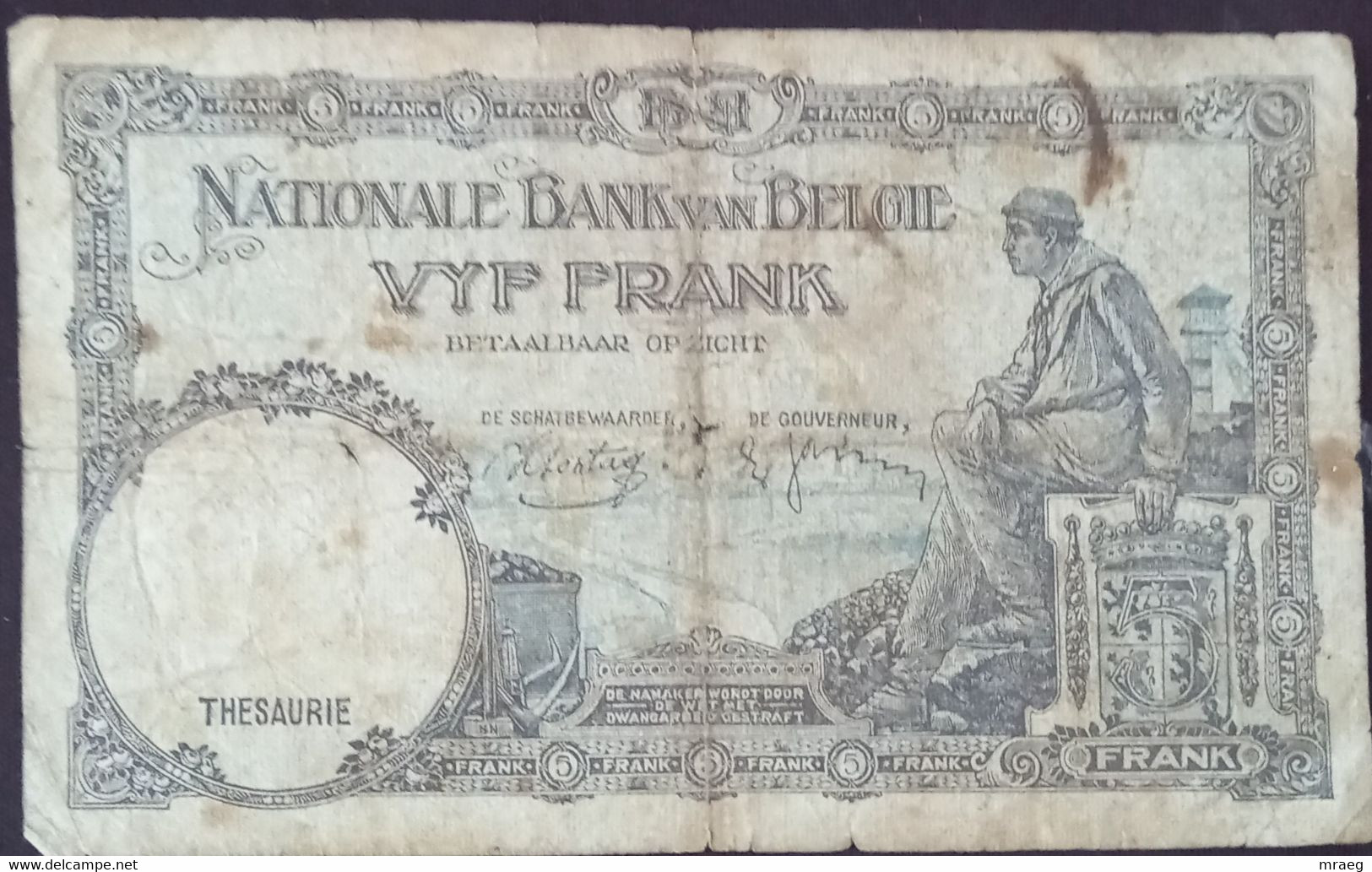 BELGIUM  1938 5 FRANCS BANKNOTE  F15 891505 - 5 Francs