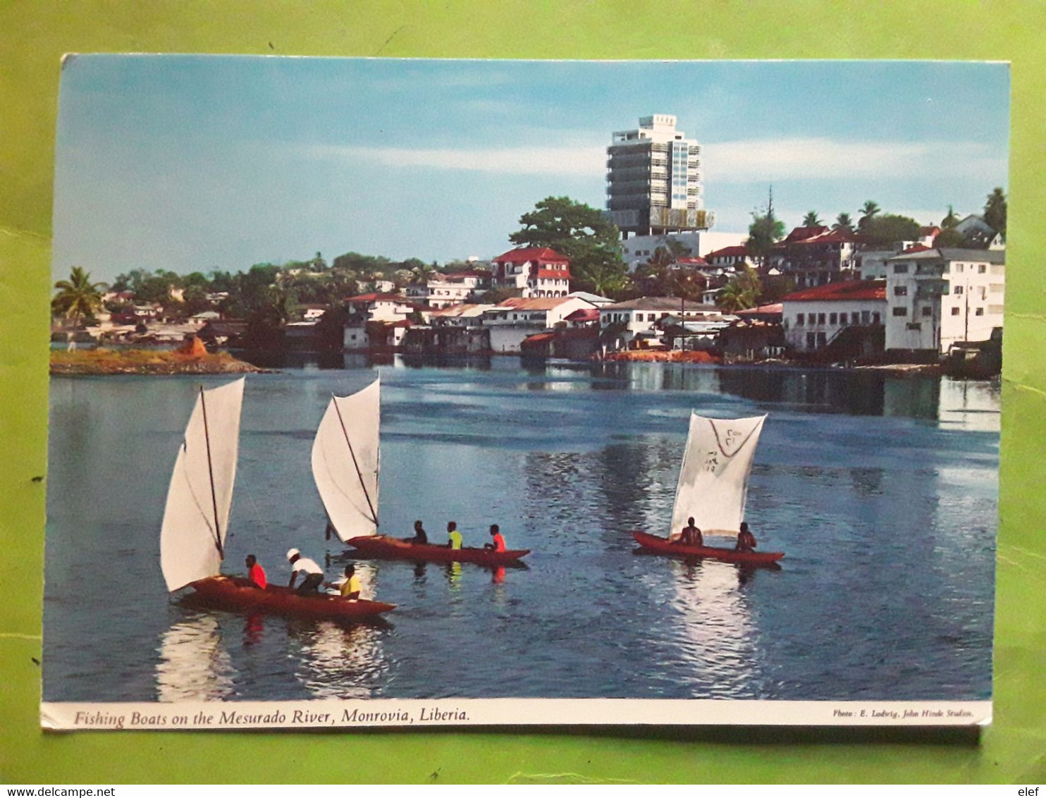 MONROVIA,Liberia,Liberian Fishermen Are Going To Mesurado To Fish,the True Whig Party Building,ELWA RADIO Map Stamp 1974 - Liberia