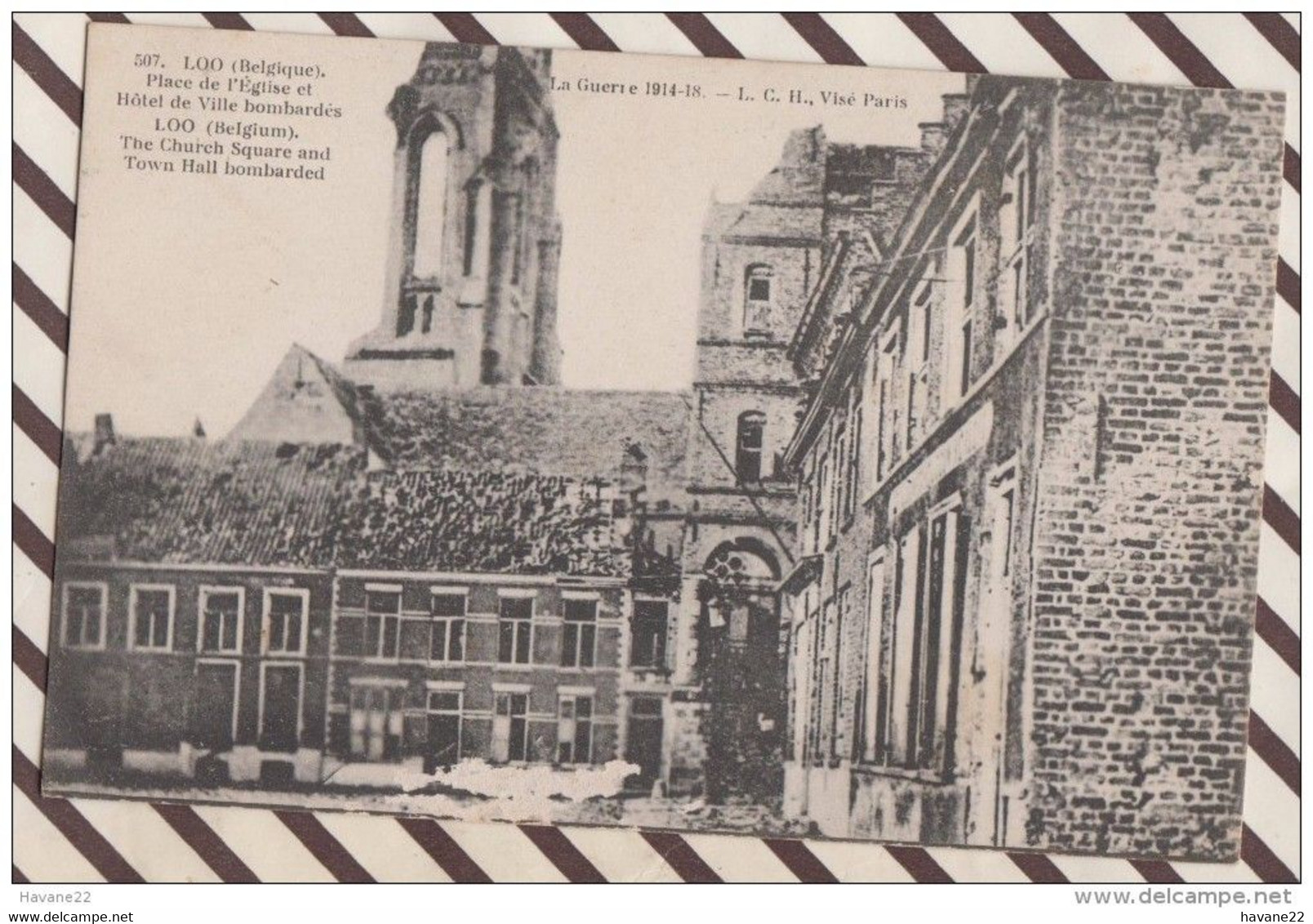 6AI747 LOO PLACE DE L'EGLISE ET HOTEL DE VILLE BOMBARDES 2  SCANS - Lo-Reninge