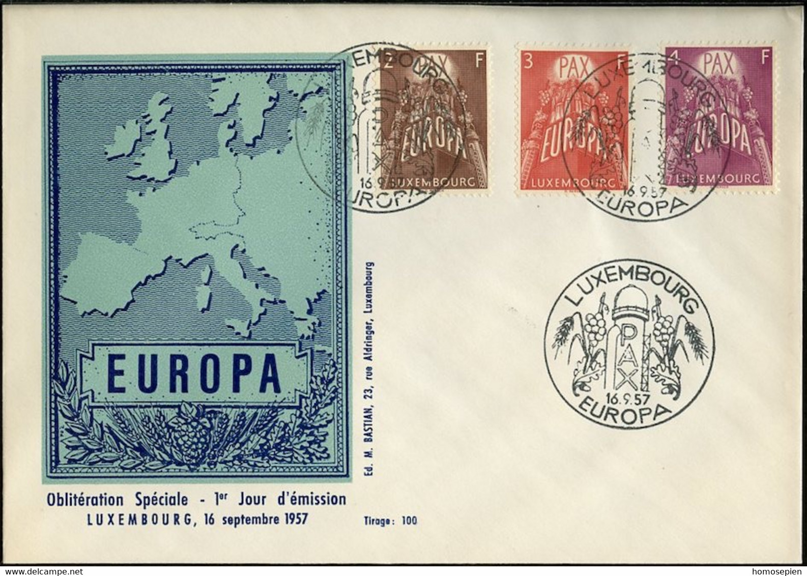 Europa CEPT 1957 Luxembourg - Luxemburg FDC9 Y&T N°531 à 533 - Michel N°572 à 574 - 1957