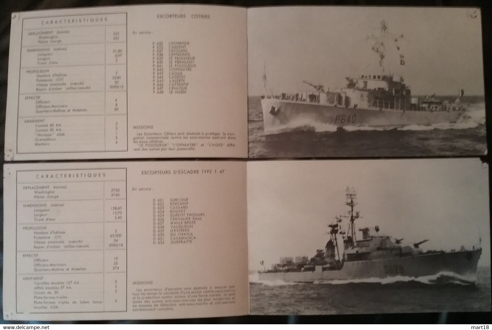 2 Fiches Techniques - Escorteurs Côtiers & D' Escadre T 47 - 1960 - - Bateaux