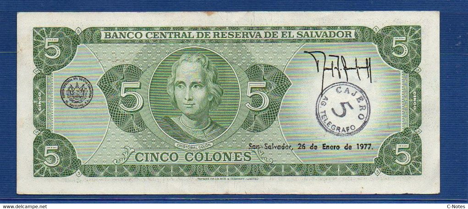 EL SALVADOR  - P.117a – 5 Colones 24/06/1976 XF, Series VP 9928941 - Salvador