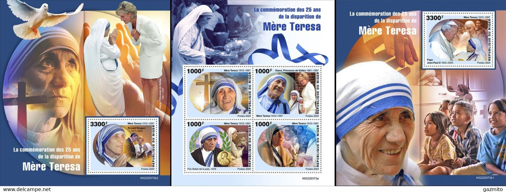 Niger 2022, Mother Teresa, Diana, 4val In BF +2BF - Mère Teresa