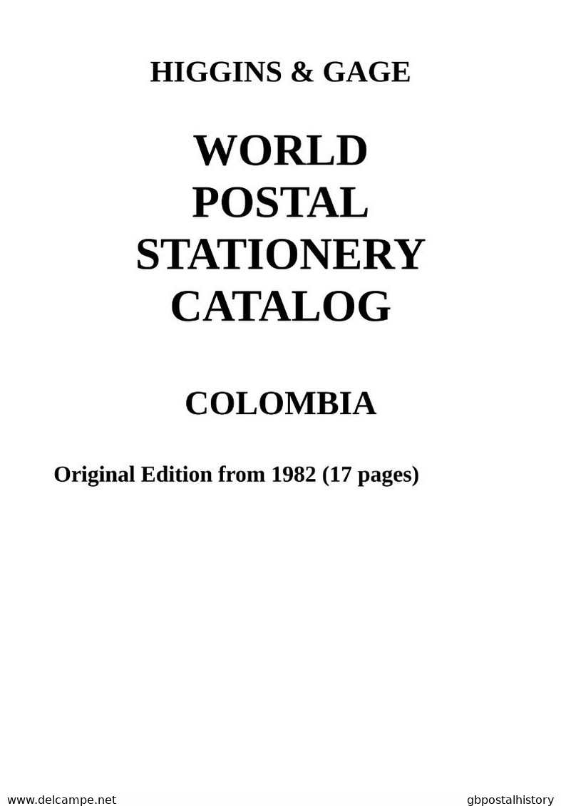 Higgins & Gage WORLD POSTAL STATIONERY CATALOG COLOMBIA PDF-File - Sonstige & Ohne Zuordnung