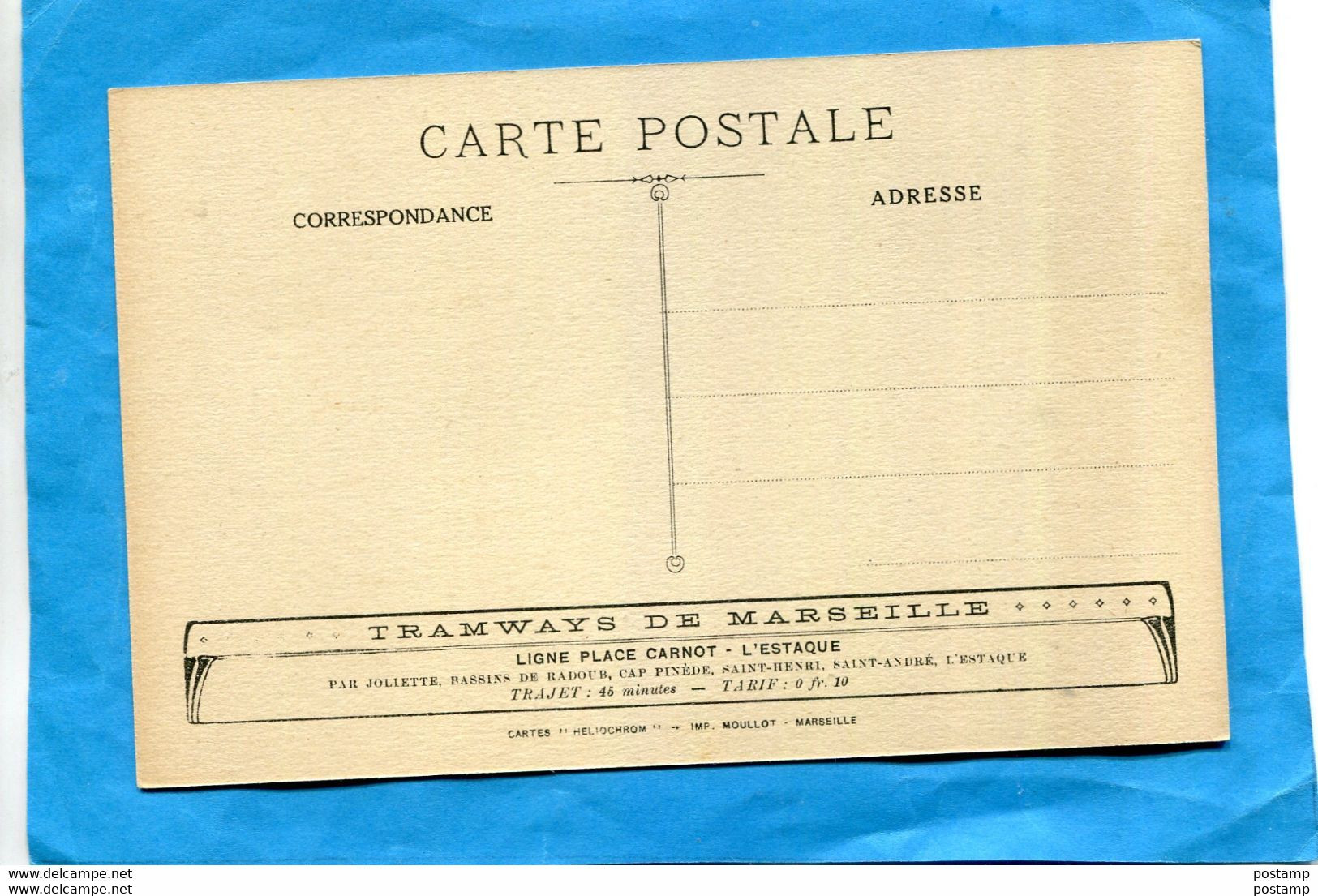 MARSEILLE -l'Estaque Beau Plan-carte Tramways De Marseille-en 1900-ligne Et Tarif -édition Moulot - L'Estaque