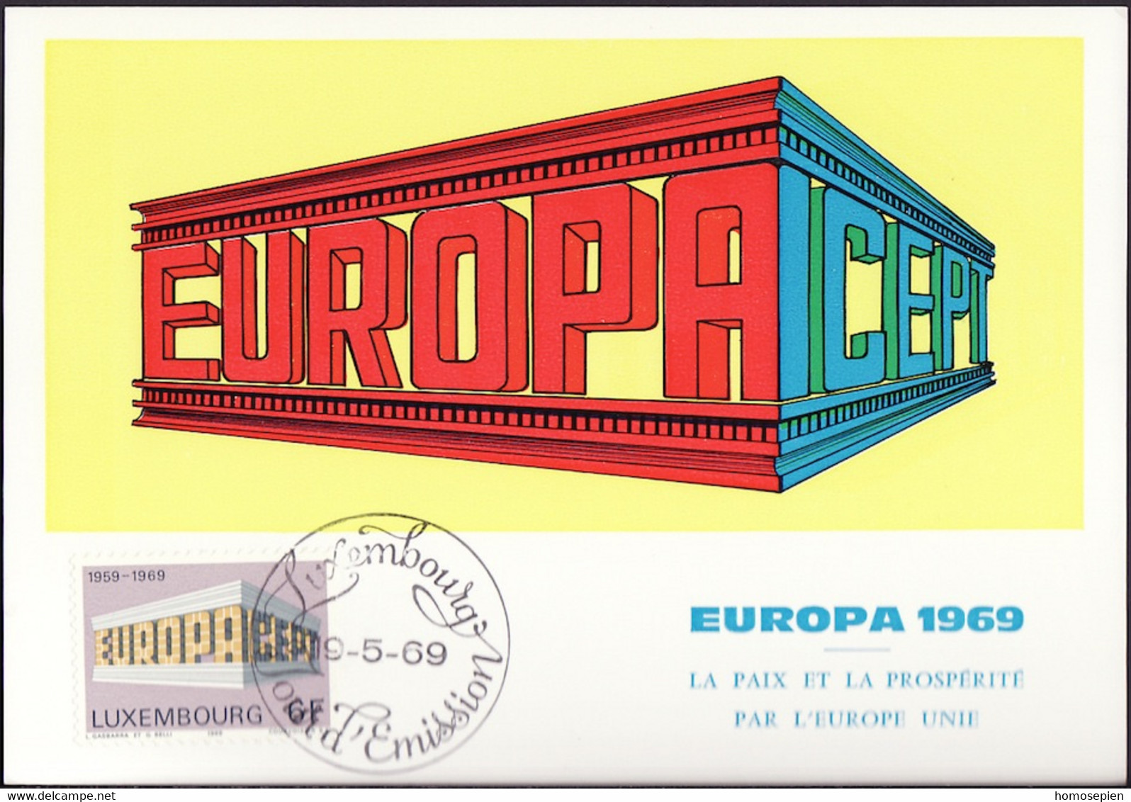 Luxembourg - Luxemburg CM 1969 Y&T N°739 - Michel N°MK789 - 6f EUROPA - Cartes Maximum