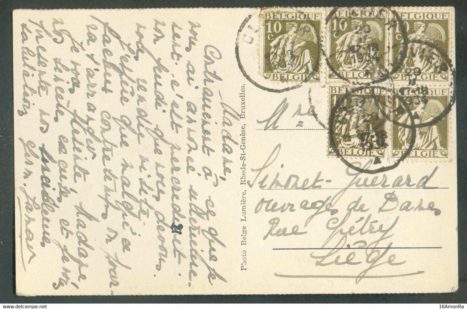 10c. CERES (x5) Obl. Sc CLAVIER Sur C.P. Du 29-II-1934 Vers Liège  - 20756 - 1932 Cérès Et Mercure