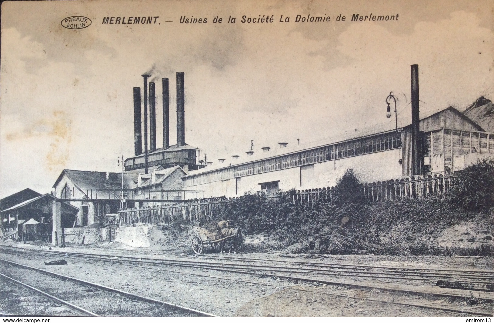 Merlemont Usines De La Société La Dolomie De Merlemont Préaux à Ghlin Voies De Chemin De Fer Attelage 1912 - Philippeville