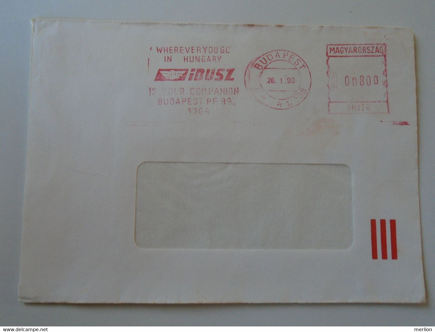 D193766  Hungary   Cover   -EMA Red Meter Freistempel  1986  IBUSZ Travel - Autobus - Budapest - Timbres De Distributeurs [ATM]