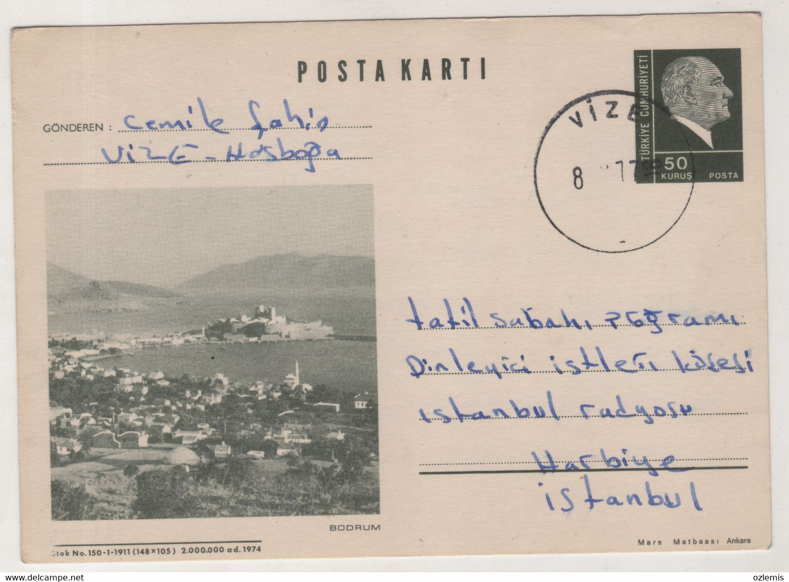 TURKEY,TURKEI,TURQUIE ,WITH VIEW FROM BODRUM ,POSTCARD - Briefe U. Dokumente