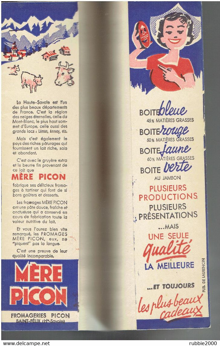 PROTEGE CAHIER MERE PICON FROMAGE FABRIQUE EN HAUTE SAVOIE CINEMAGIC MICKEY PERSONNAGES DE WALT DISNEY - P