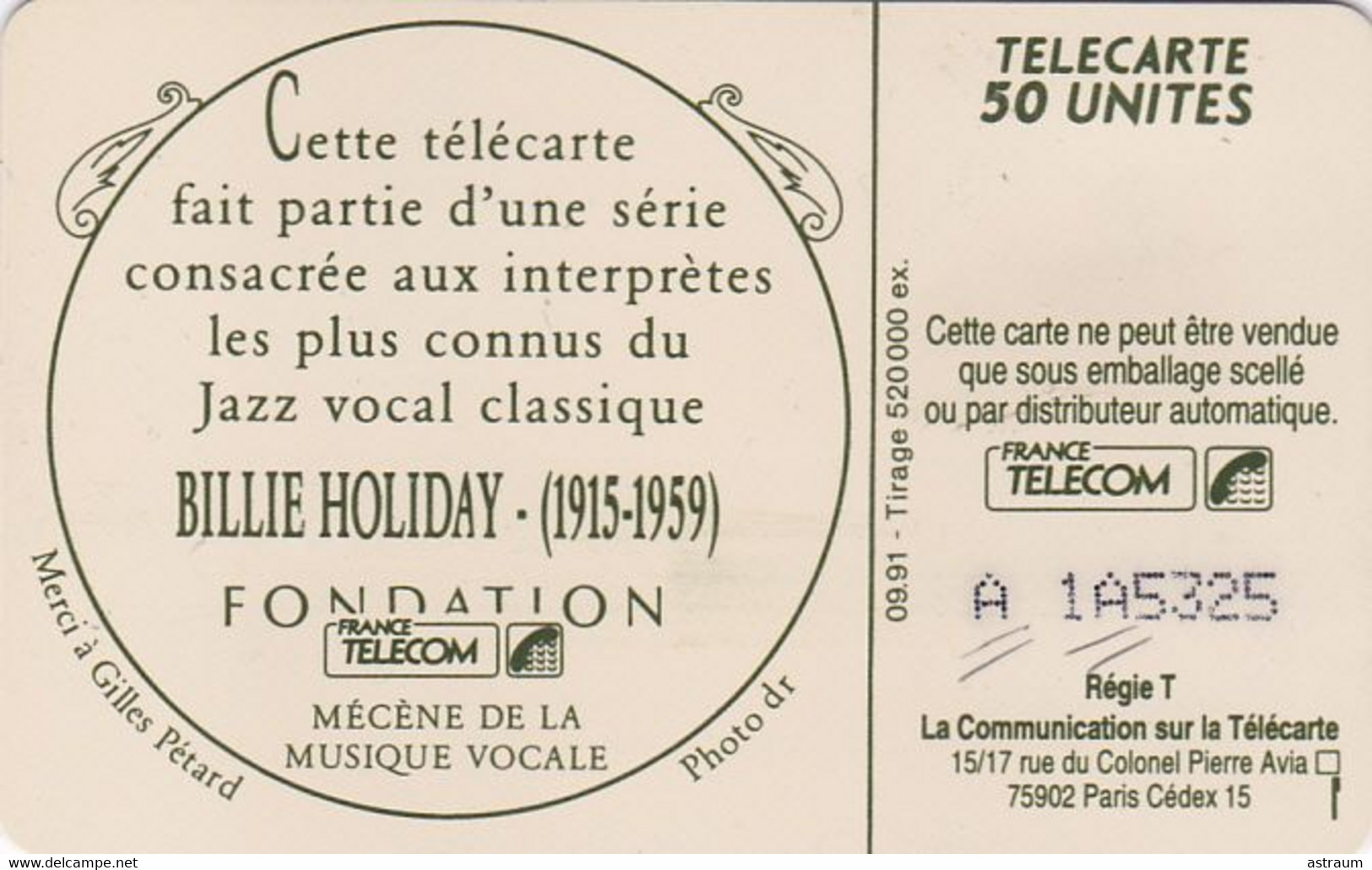 Telecarte Variété - F 191 - Billie Holiday - ( A Pointus ) - Fehldrucke