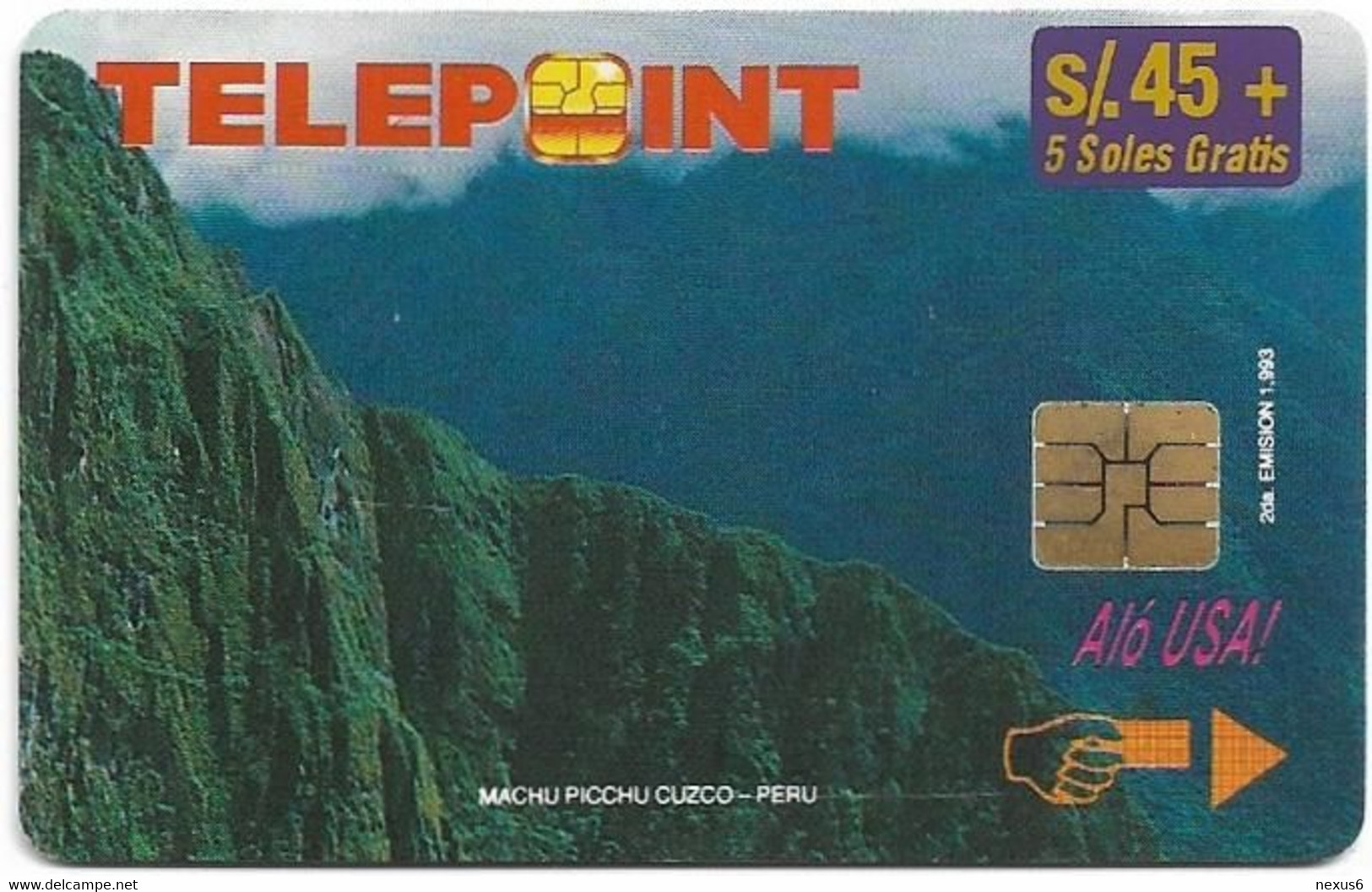 Peru - Telepoint - Machu Picchu Puzzle Piece 2/4 (Reverse 'Telecable'), 45+5Sol, 8.500ex, Used - Pérou