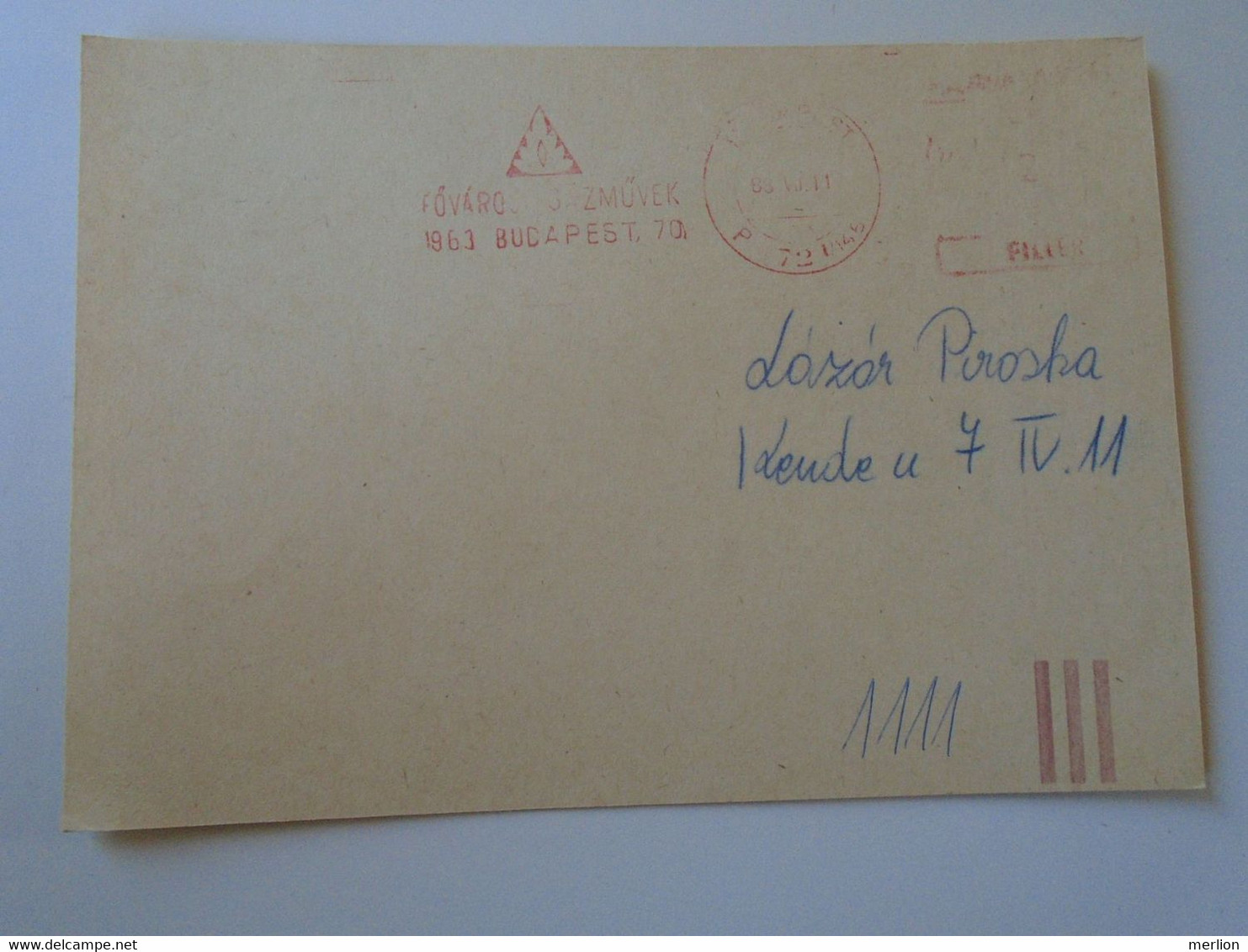 D193845  Hungary Form Postcard Levelezőlap - EMA Red Meter Freistempel  1988 -Fővárosi Gázművek Budapest - Automaatzegels [ATM]