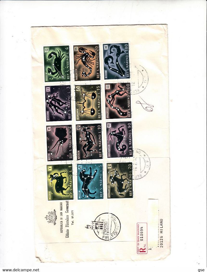 SAN MARINO  1970 -  Raccomandata - Sassone  794/805 - Zoodiaco - Astronomia - Lettres & Documents