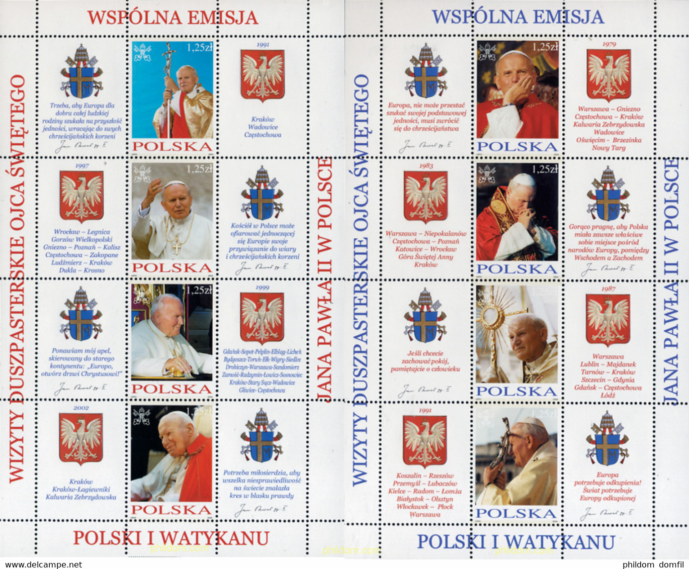 156974 MNH POLONIA 2004 VISITAS DEL PAPA JUAN PABLO II A POLONIA DEL 1979 A 2002 - Non Classés