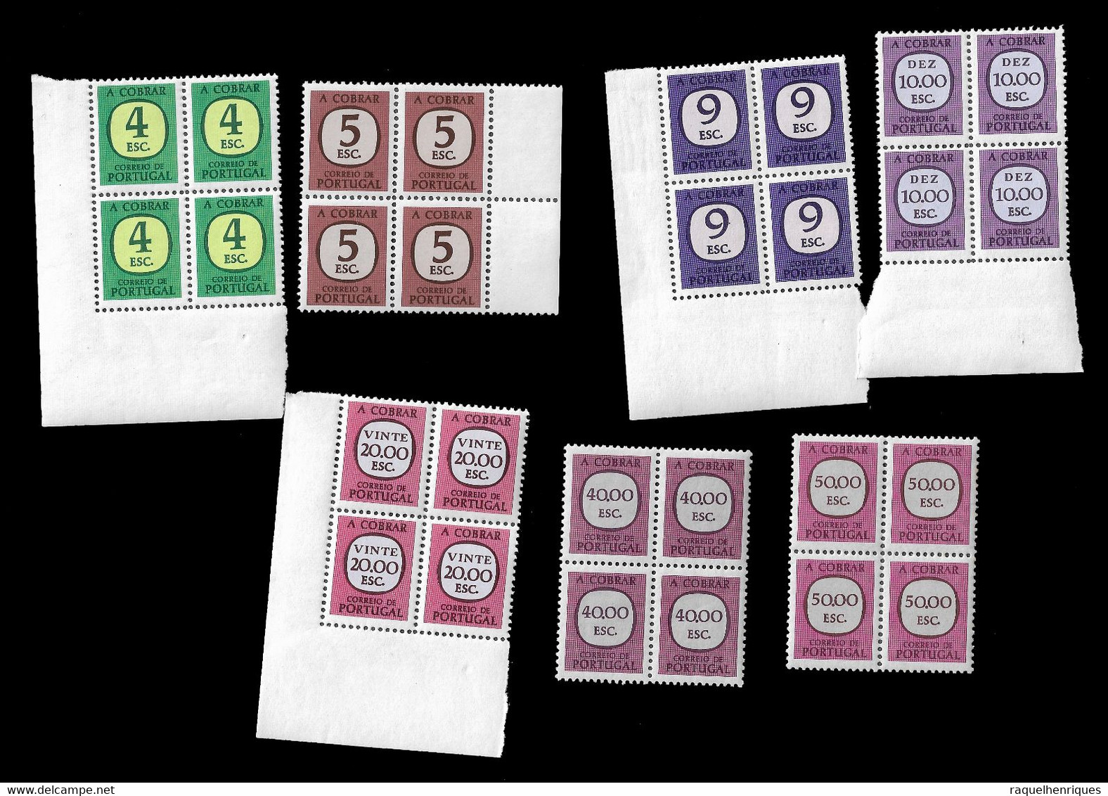 PORTUGAL STAMPS - 1967-84 POSTAGE DUE SHORT SET (MISSING 1 & 2 ESC.) BLOCKS OF 4 MNH (PLB#4-02) - Ungebraucht