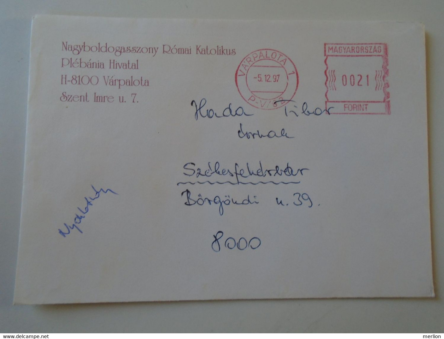 D193938  Hungary  Cover -EMA Red Meter Freistempel - 1997 Várpalota - Plébánia - Automaatzegels [ATM]