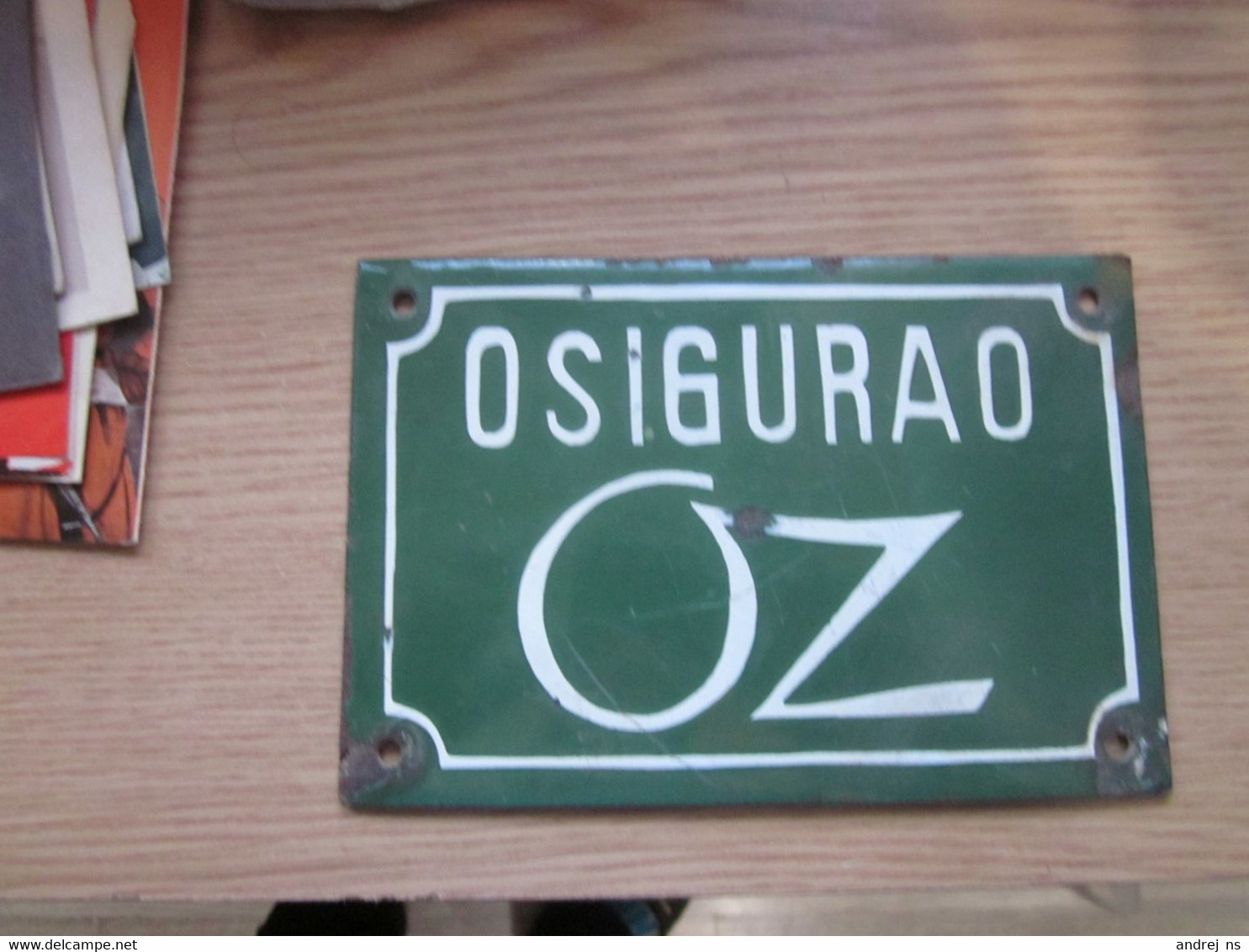 Old Tin Enamel Insurance Board Osigurao OZ 11x16 Cm - Zinn