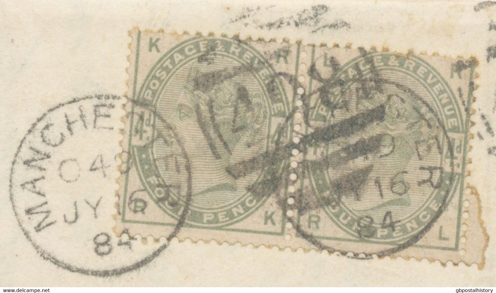 GB 1884 QV 4d Green (pair: RK-RL = 2nd. Weight Rate) With "MANCHESTER / 498"-Duplex On Superb Entire To VENEZUELA - Lettres & Documents