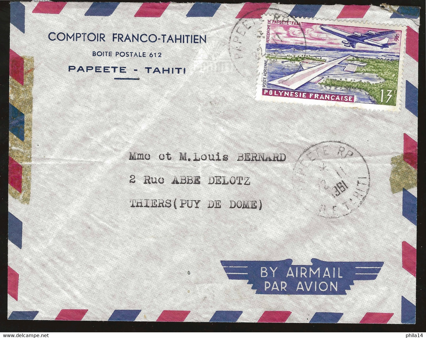 ENVELOPPE TAHITI / PAPEETE RP 1961 POUR THIERS - Tahiti