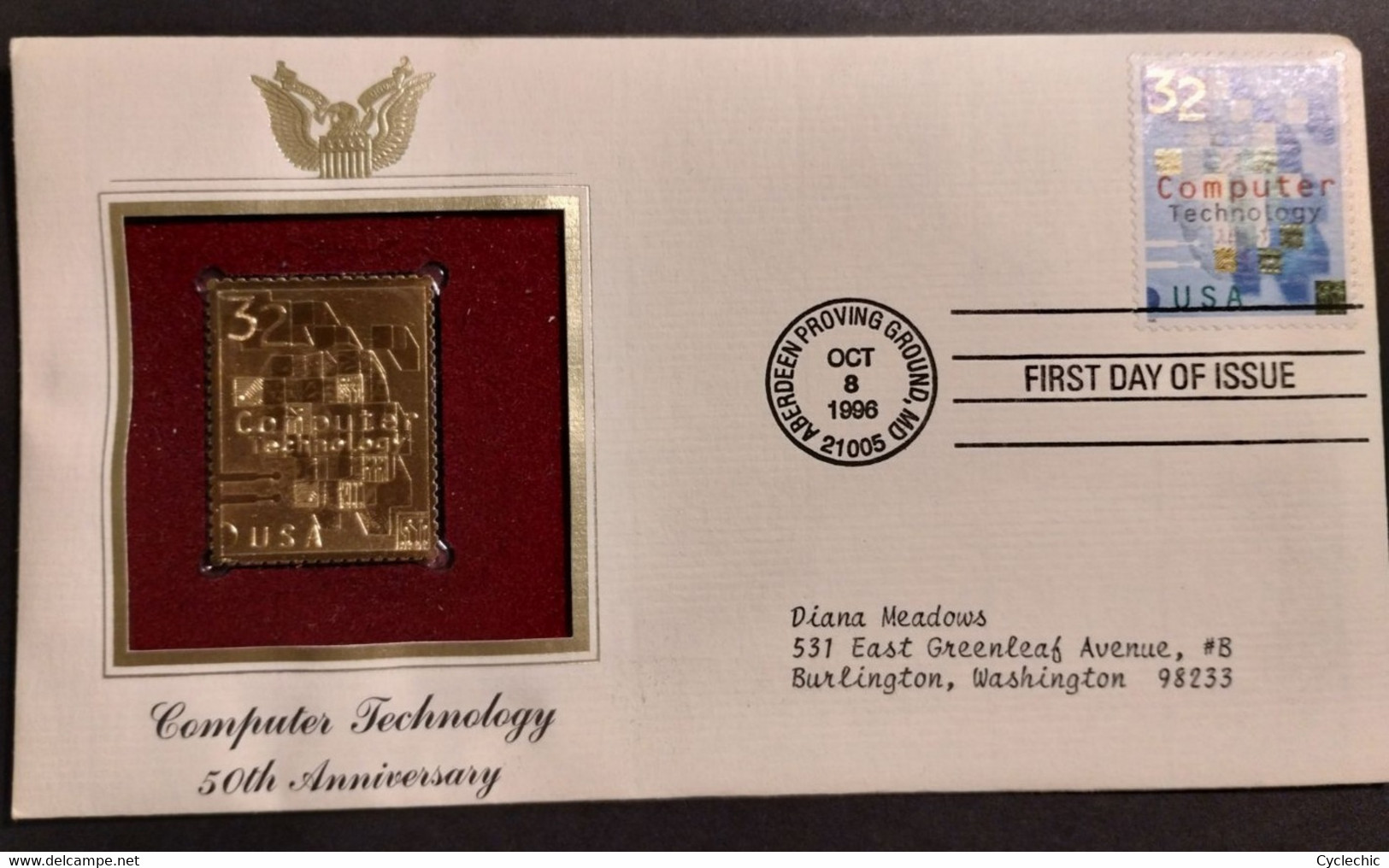 First Day Of Issue "Computer Technology , 50th Anniversary" Gold Stamp Replica 1996 22K Gold Stamps - 1991-2000