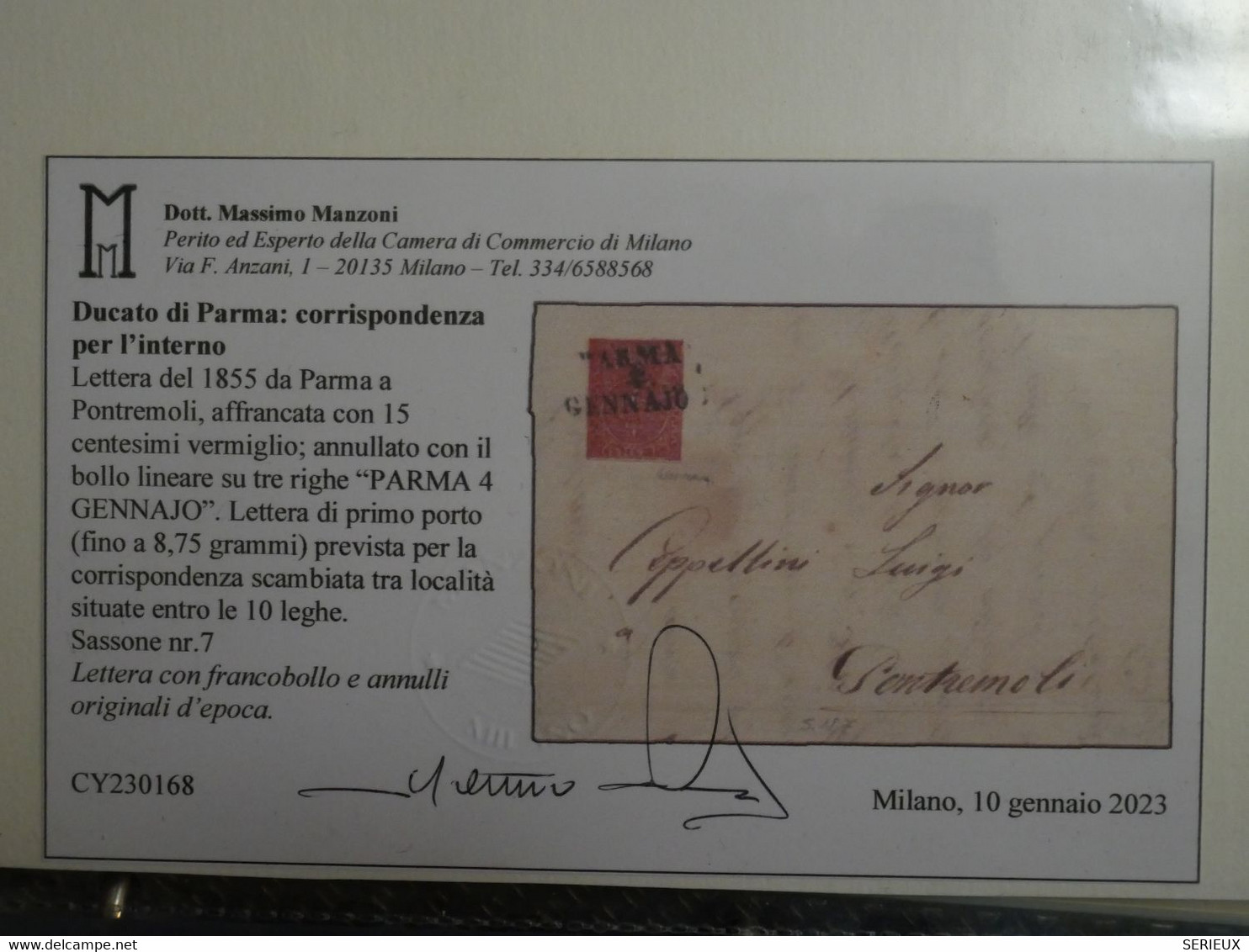 C DUCHé PARMA  ITALIA   BELLE LETTRE SIGNEE  RARE 1855 PARMA  + LE 15C ++AFFRANC. PLAISANT+ + - Parma