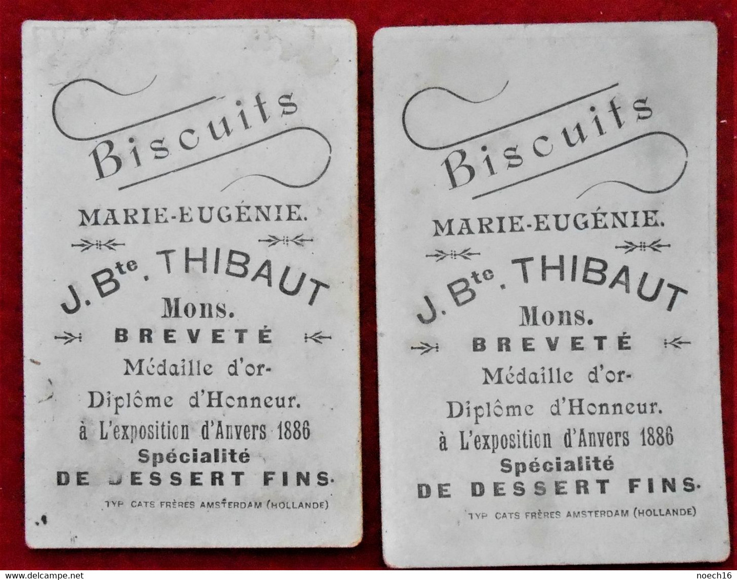 2 Chromos - Publicité - Biscuits Marie-Eugénie - J. Bte. Thibaut, Mons - Other & Unclassified