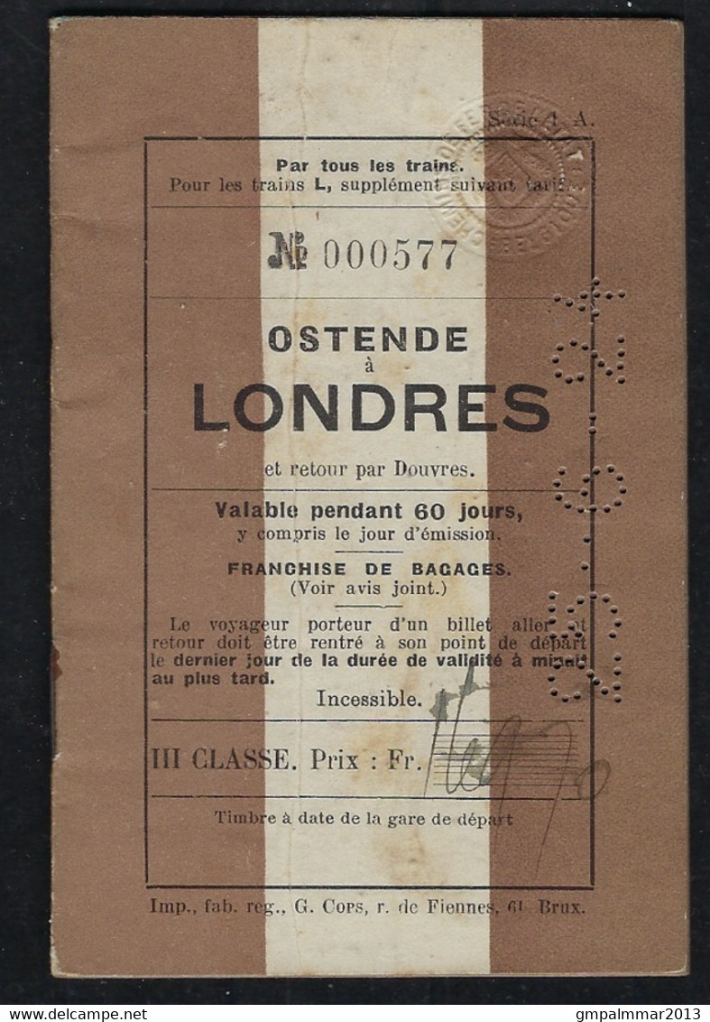 PERFIN CARTE D'ABONNEMENT CHEMINS DE FER OSTENDE à LONDRES 1924 ; Voir 3 Scans ! LOT 301 - Europe