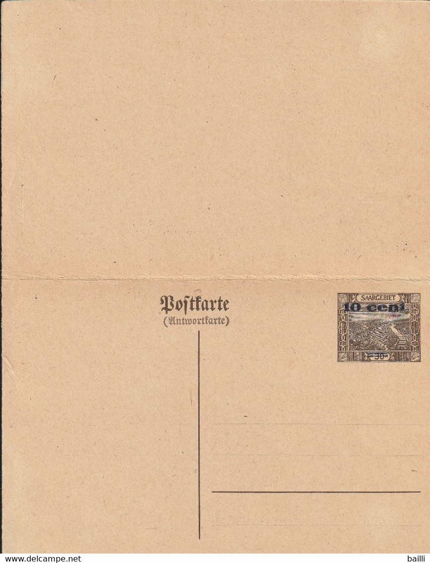 Sarre Entier Postal Double - Postal Stationery