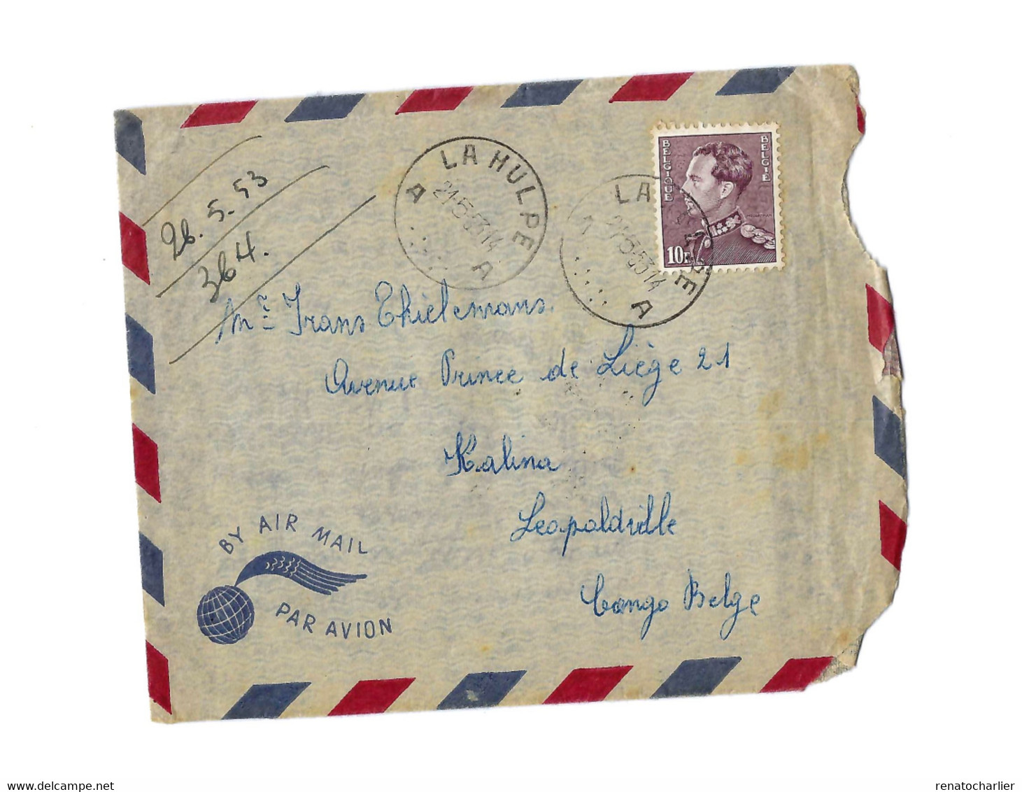 Lettre Expédiée De La Hulpe à Léopoldville (Congo Belge).Avec Courrier. - 1934-1935 Leopold III.