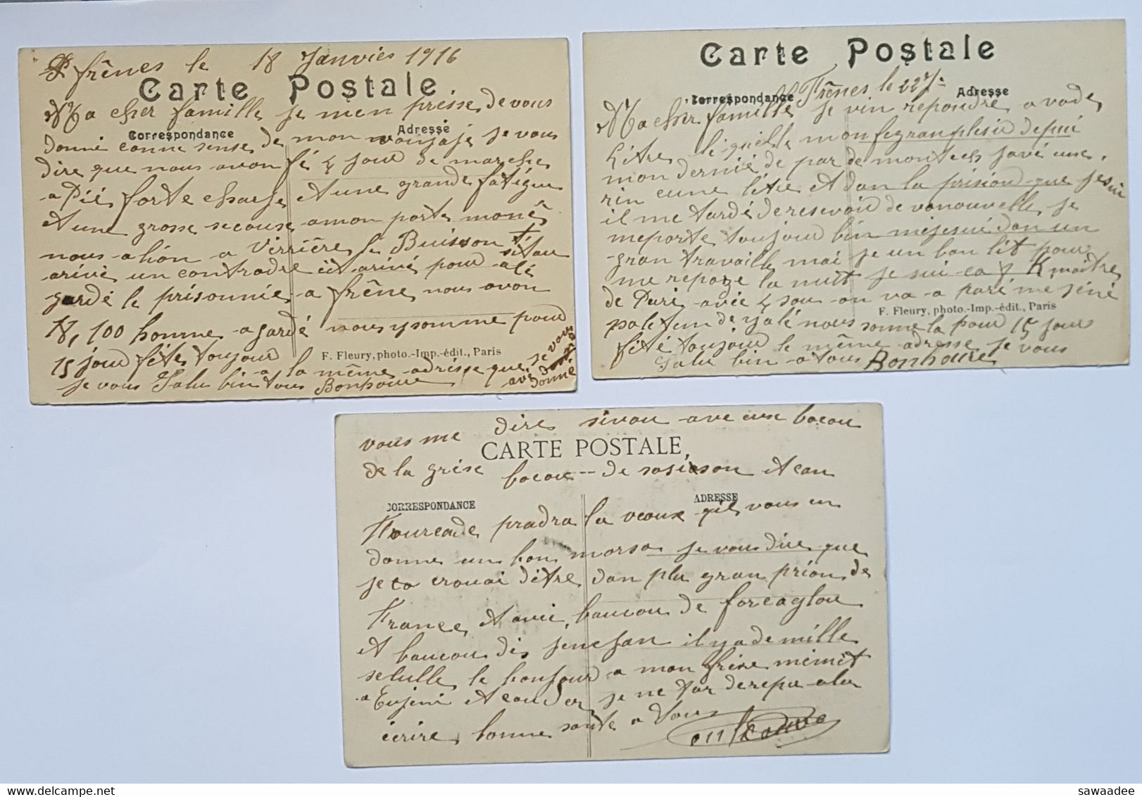 CARTE POSTALE - FRANCE - LOT DE 3 - ETABLISSEMENT PENITENTIAIRE DE FRESNES (94) - 1916 - CORRESPONDANCES - GARDIEN - Prison