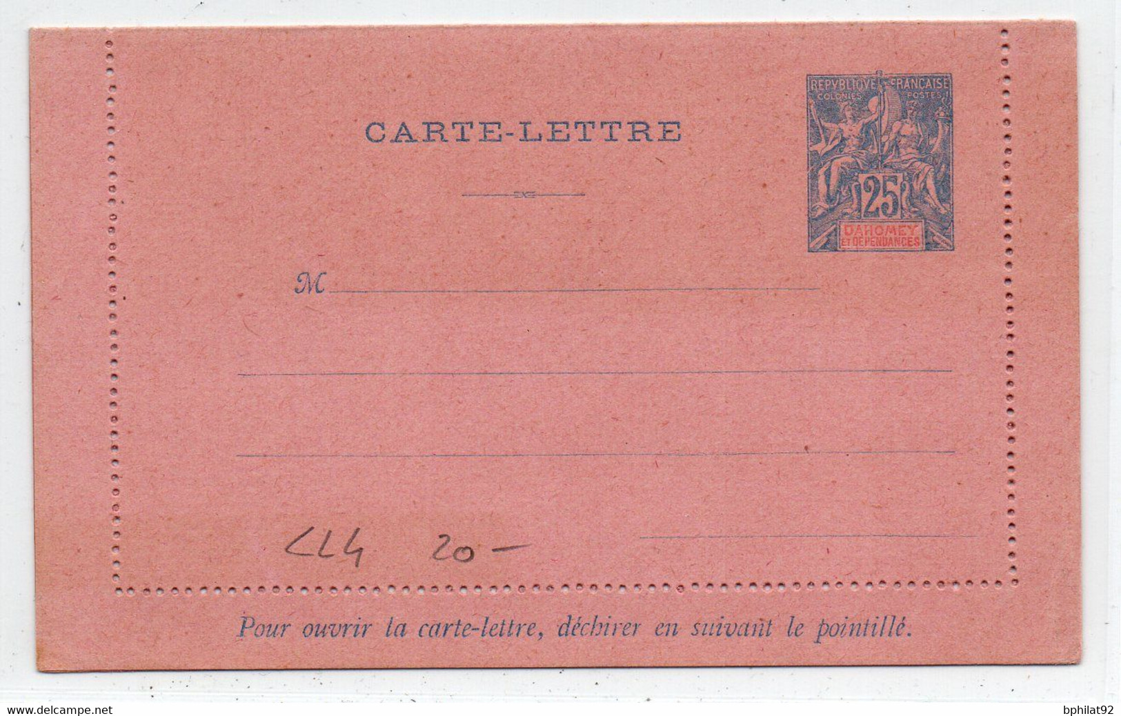 !!! DAHOMEY, ENTIER POSTAL CL4 NEUF - Brieven En Documenten