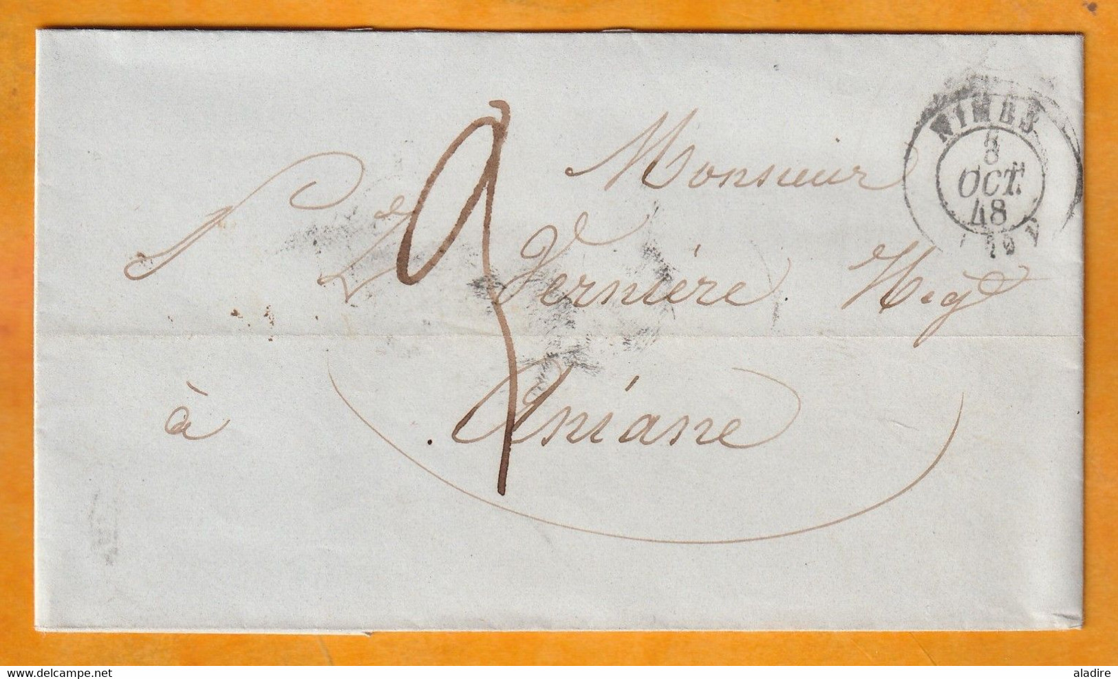 1848 - NIMES, Gard, Petit Cachet - Taxe Manuelle 3 Décimes - Sur Lettre Pliée Avec Correspondance - 1801-1848: Precursori XIX