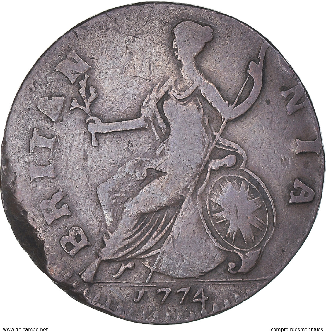 Monnaie, Grande-Bretagne, George III, 1/2 Penny, 1774, TB, Cuivre, KM:601 - B. 1/2 Penny