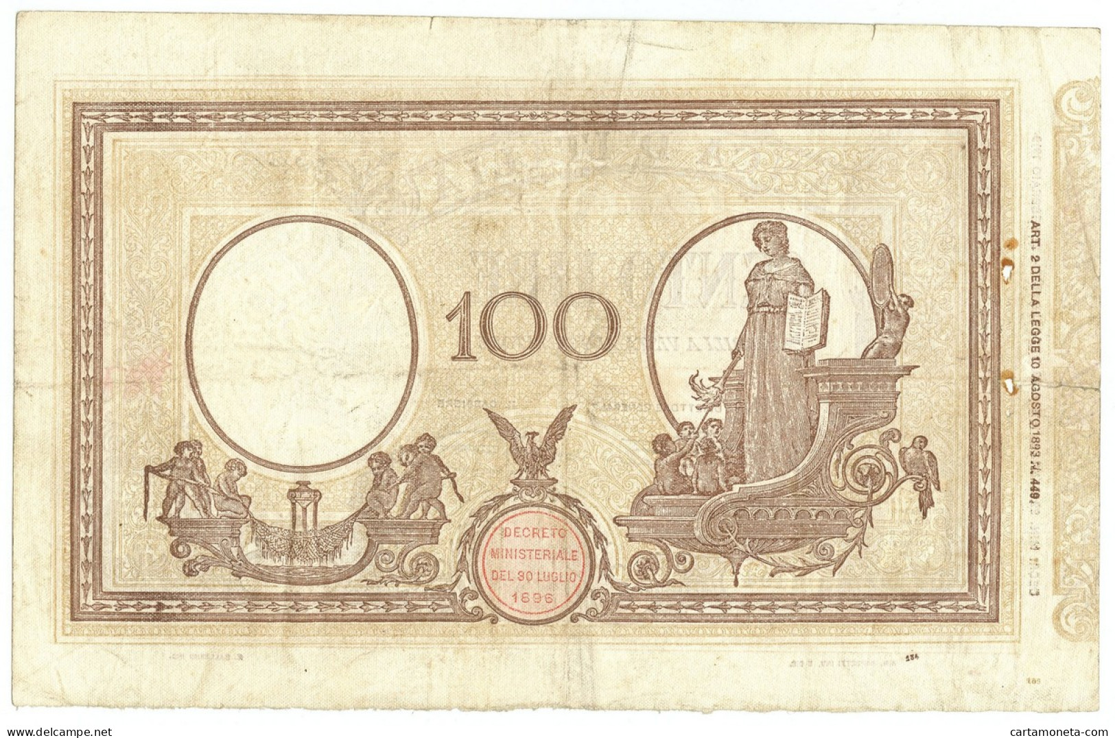 100 LIRE BARBETTI GRANDE B MATRICE TESTINA DECRETO CANOVAI 22/01/1919 QBB - Andere