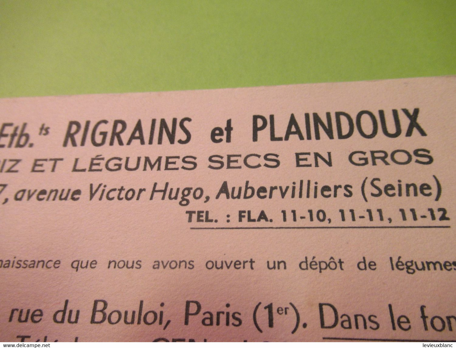 Buvard Ancien /Riz Et Légumes Secs /RIGRAINS Et PLAINDOUX /AUBERVILLIERS ( Seine)/ /vers1960    BUV601 - Levensmiddelen