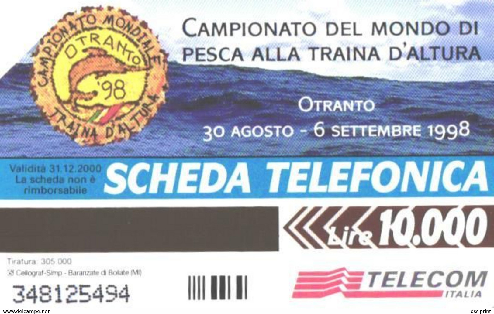 Italy:l:Used Phonecard, Telecom Italia, 10000 Lire, Fishes, 2000 - Public Themes