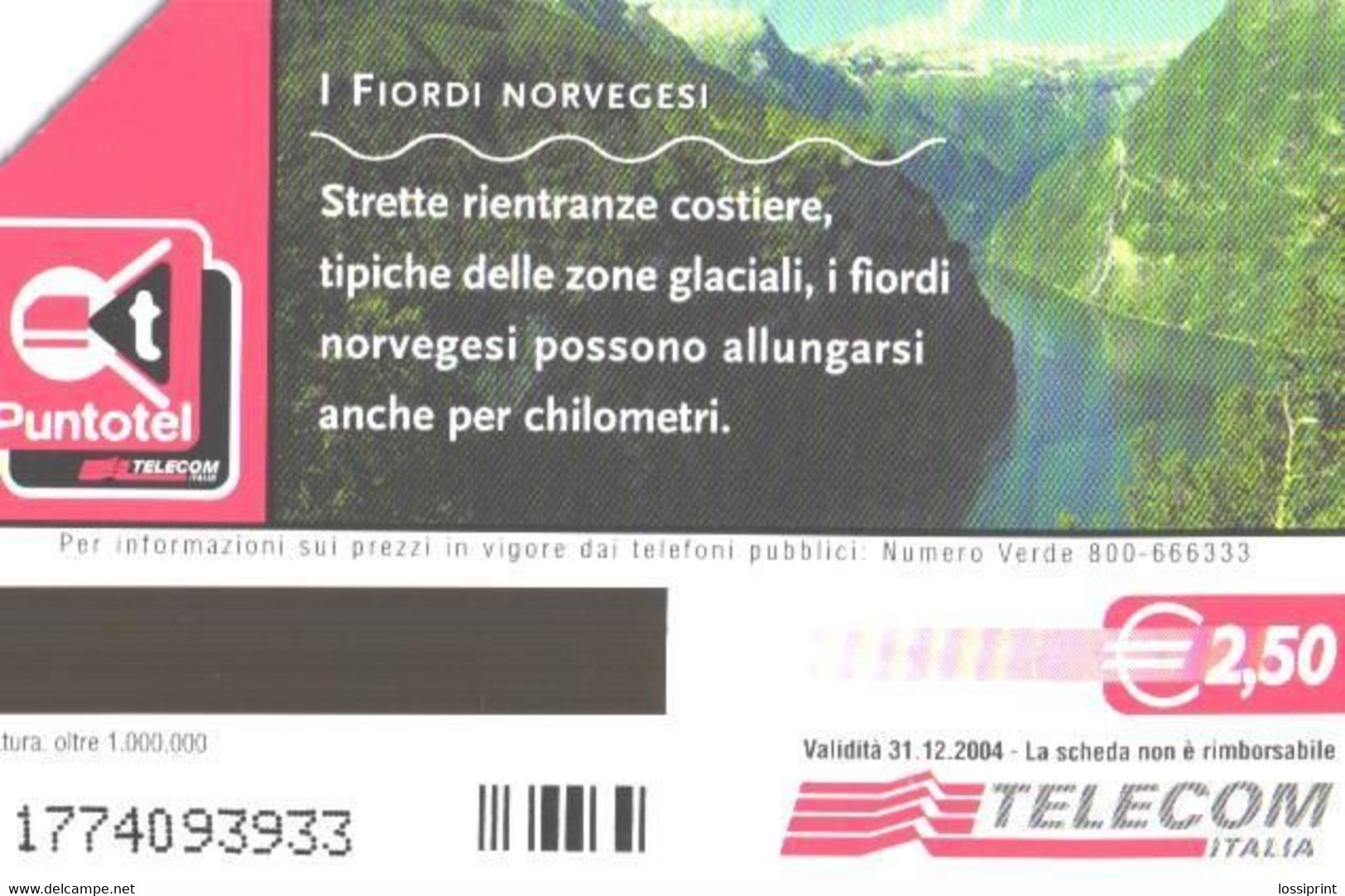 Italy:Used Phonecard, Telecom Italia, 2.50 EUR, Norwegian Fjord, 2004 - Public Themes