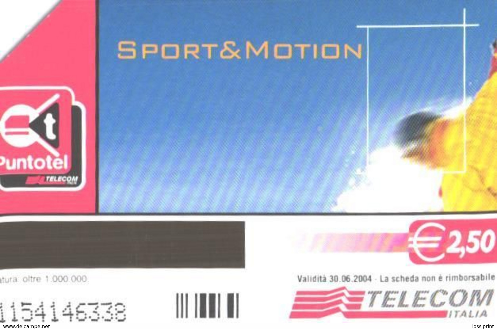 Italy:Used Phonecard, Telecom Italia, 2.50 EUR, Snowboarder, 2004 - Public Themes