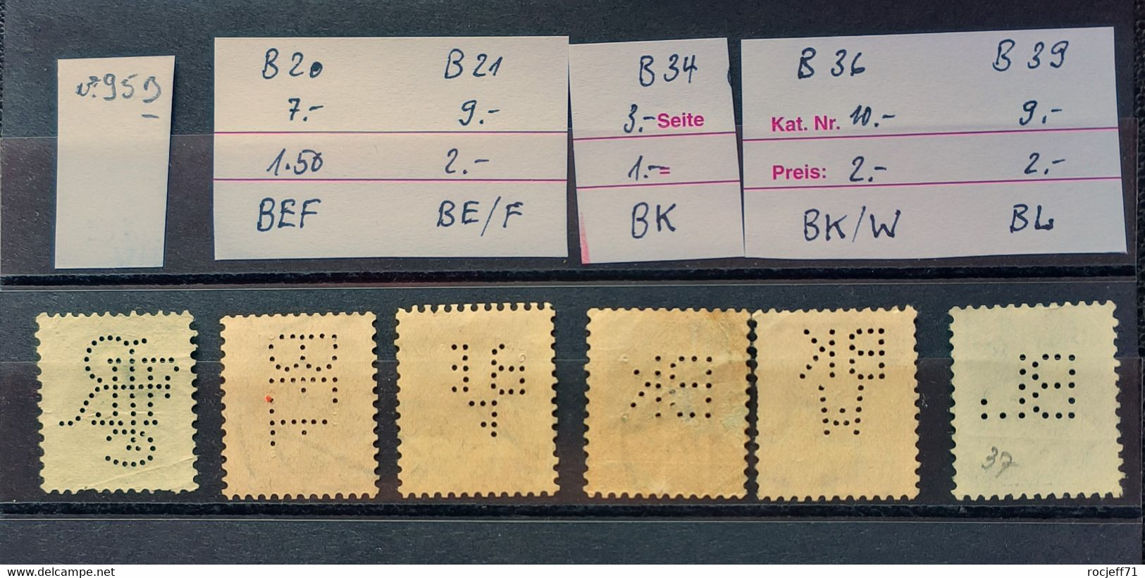 02 - 23  //  Suisse - Sélection De Perfin //  B20 - B? - B21 - B34 - B36 - B39  --  Tous TB - - Perforés