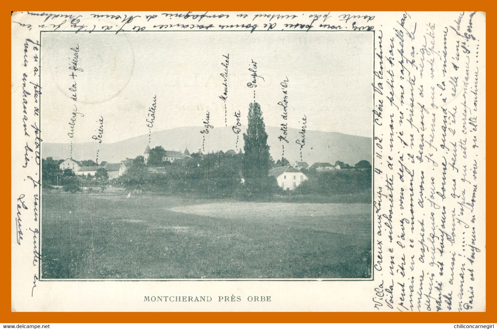 * DISTRICT D'ORBE - MONTCHERAND Près ORBE - Vue Générale - Scierie - Laiterie - Auberge - 1902 - Montcherand