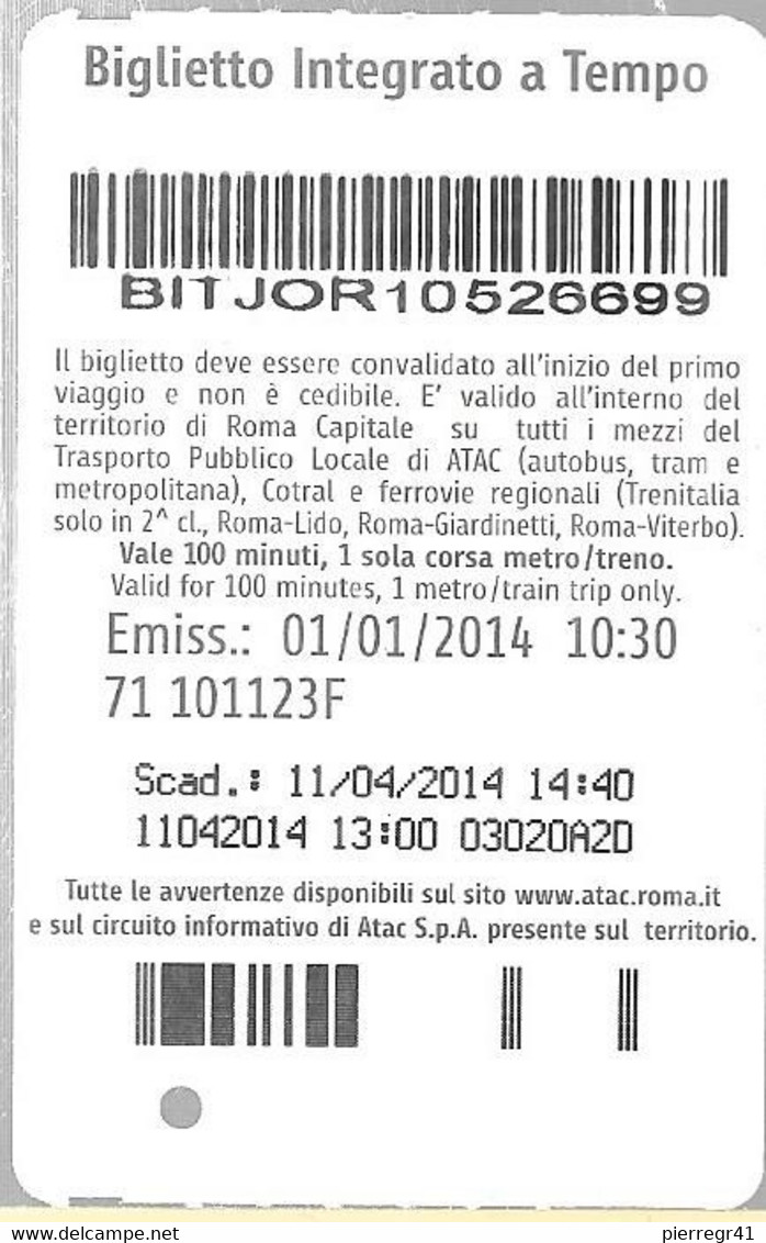 TICKET-PAPIER-MAGNETIQUE-ITALIE-METREBUS ROMA-Spécial Edition-Canon Pape Giovanni23-Le 27/4/2014-TRES RARE - Non Classés