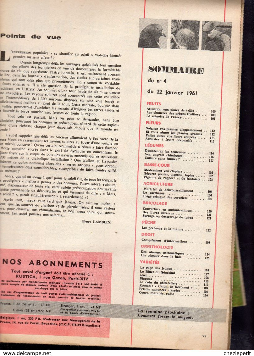 RUSTICA N°4 1961 Arbres Fruitiers Pigeon Pêche Porc French Gardening Magazine - Garten