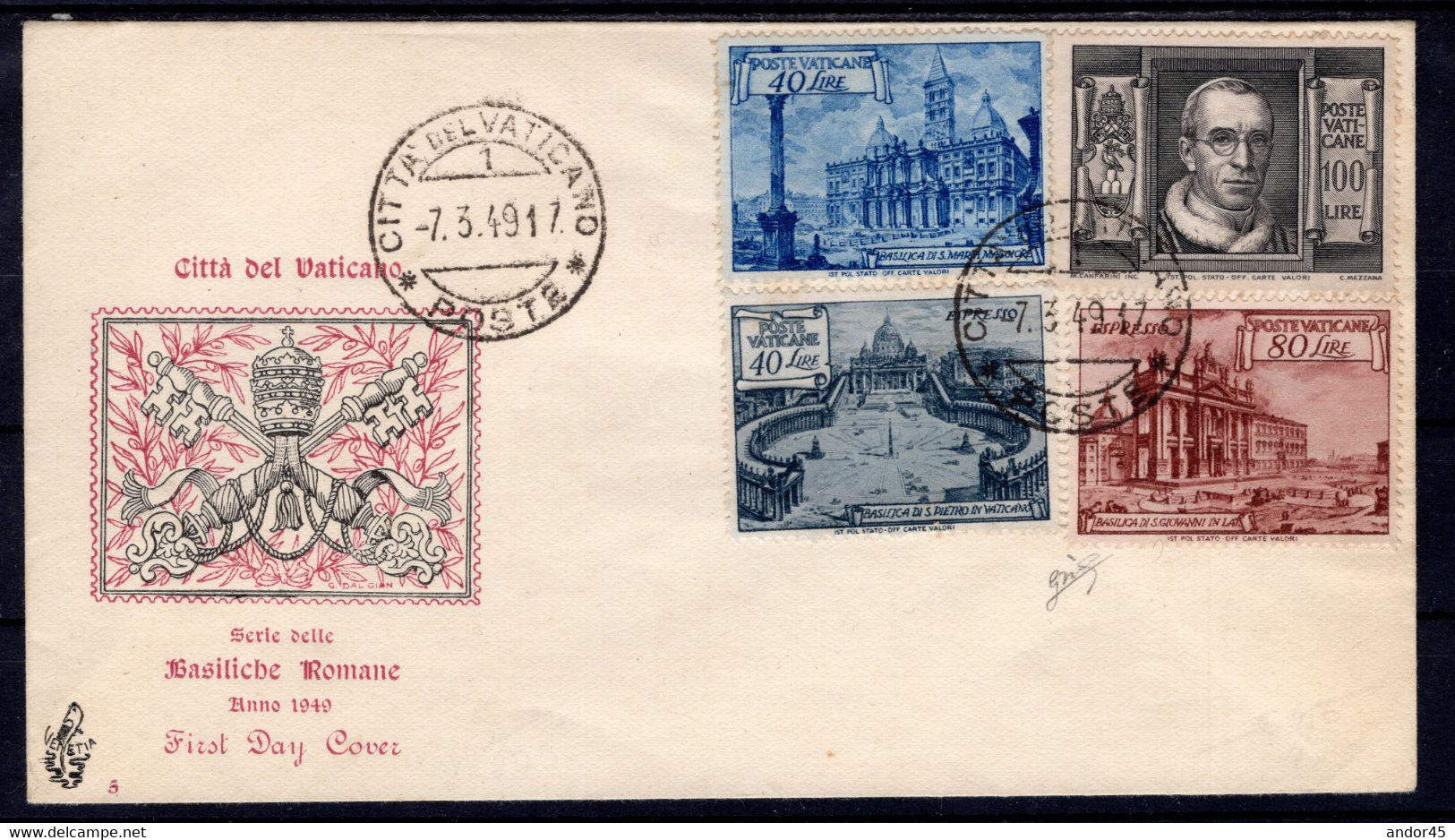 1949 7 MAR  FDC VENETIA  "BASILICHE" SERIE COMPLETA SU DUE BUSTE SASS S.30. MOLTO BELLE - Briefe U. Dokumente