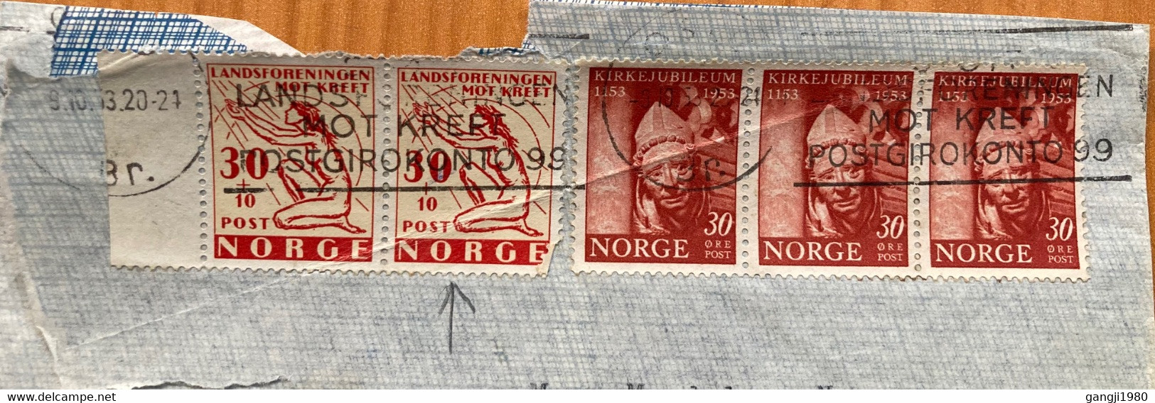 NORWAY 1953, COVER USED TO USA, LUFT POST LABEL, ANTI CANCER FUND SUPPLICATION & MEDIVAL SCULPTURE, MULTI 5 STAMP, MACHI - Briefe U. Dokumente