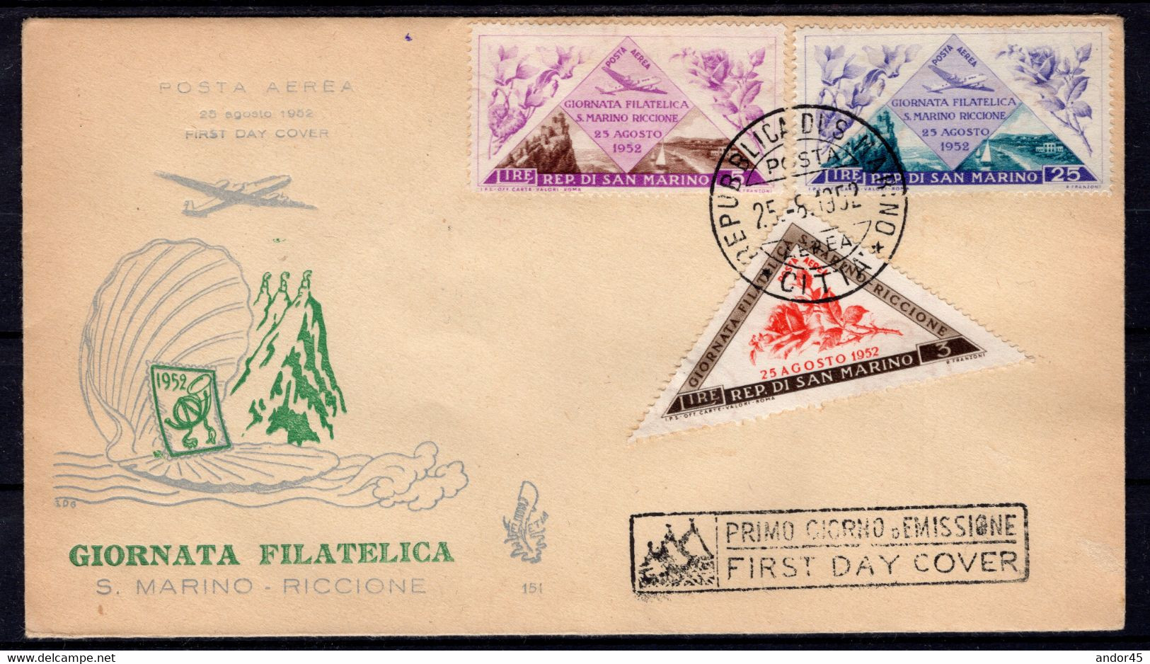 INSIEME DI 4 BUSTE TUTTE FDC VENETIA SERIE "GIORNATA FILATELICA S.M-RICCIO"+ SERIE COMPLETA SU DUE BUSTE "4 GIORN.FILATE - Briefe U. Dokumente