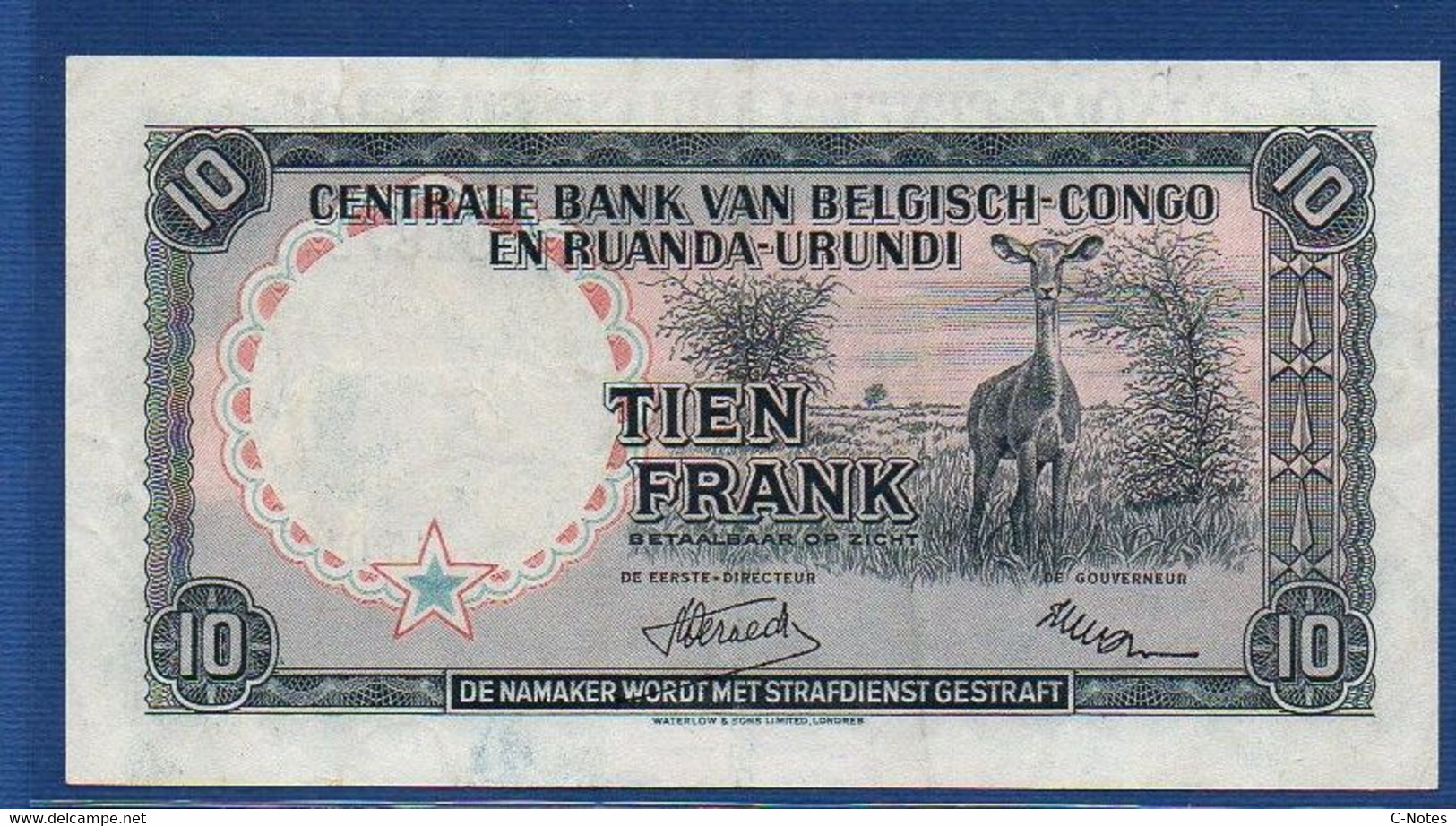 BELGIAN CONGO - P.30a - 10 Francs 15.01.1955 XF, Serie F091879 - Bank Van Belgisch Kongo
